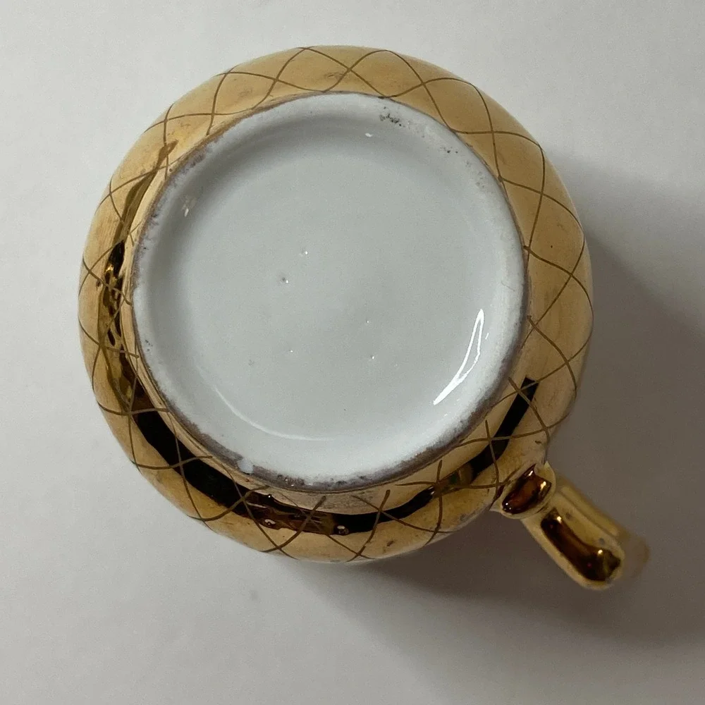 Vintage Gilt Porcelain Demitasse Cup Saucer Set Gold Leaf Scalloped Espresso Tea